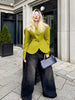 Women Elegant Peplum Blazer Olive Green Slim Fit Flared Hem Jacket Vintage Puff Sleeve Office Lady Coat