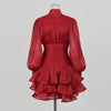 Solid Spliced Ruffles Dress Female Stand Collar Long Sleeve Loose French Elegant Women's Dresses Autumn