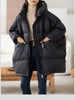 Lagabogy Winter Women White Duck Down Jacket Casual Loose Over Size Warm Parka Female Drawstring Hooded Puffer Coat