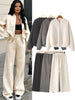 Women's Fall 2-Piece Retro Solid Color Zip Bomber Jacket Sweatshirt+High Waist Lace Up Women's Wide Leg Pants Street Wear