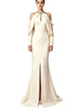 High Street Designer Women's Stand Collar Beaded Diamonds Chiffon Off Shoulder Long Sleeves Party Long Dress