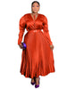 Plus Size Women's Dress Set Long Sleeve V-neck Blouse and Pleated Maxi Long Skirts Suit Birthday Two 2 Piece Set Outfits