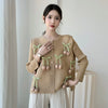 Design Bowknot Flower Women's Pleated Shirt Coat O-neck Elastic Loose Long Sleeve Sweet Temperament Chic Top