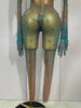 Sparkly Rhinestones Sexy Mesh See Through Bodycon Jumpsuit Women Birthday Gown Women Bar Nightclub Dancer Stage Outfit