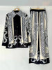Women's Clothing Retro Geometric Printed Shirt Two-piece Set High Waist Wide Leg Trousers Set Set