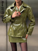 Street Waist Cinching Leather Jacket Women Loose Solid Stand Collar Zipper Pocket Jackets Spring Lady Outwear