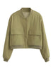 Women Solid Bomber Jackets Coat With Pockets V-Neck Single Breasted Long Sleeves Female Chic Lady Outfits