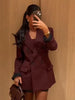 Solid Wine Red Blazer Jacket For Women Elegant Double Breasted Suit Coats Female Lapel Long Sleeve Office Lady Outerwear