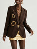 Modern Hollow Out Women Jackets Lapel Collar Long Sleeve Temperament Loose Jacket for Street Outing Wear