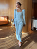 Elegant Woolen Top Pants Women Set Urban Long Sleeve Slash Neck Pleated Blouse Straight Trousers Autumn Winter Lady Suit