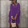 Autumn Women's Solid Color Dress Ethnic Style Sexy Lace Hollow Flower Temperament Elegant Casual Long Sleeved Knee Length Dress