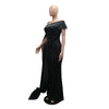 Street Women Diamonds Rhinestones Skew Collar Bodycon Maxi Long Dress Fall Vacation Evening Party Dresses Vestidos