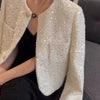 Chic Sequins Sweet Tweed Jacket Women Fall Elegant Long Sleeve Slim Coat Korean O Neck Design Female All Match Tops