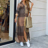 Spring And Autumn Women's Plaid Printed Polo Neck Shirt Dress Elegant Denim Long Sleeve Button Pocket Loose Long Dreess