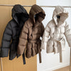 Winter Women's Down Jackets Ultra Light Warm Cusual Coat Female Puffer Jacket With Belt Plus Size Hooded Short Parka