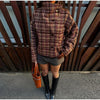Vintage Stand Collar Plaid Coat Women's Single Breasted Long Sleeve Pocket Classic Jacket Autumn Lady Chic Streetwear