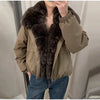 Women Faux Fur Collar Puffer Jacket Lapel Oversized Long Sleeve Warm Loose Thick Coat Female Winter Casual Jackets