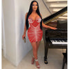 Women Rhinestones Drilling Mesh See Though Patchwork Midi Mini Dress Crystal Party Dresses Night Out Robes Vestidos
