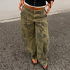 Printed Curved Wide Leg Denim Jeans High Waist Seam Detail Casual Women All-match Long Pants Autumn Chic Outfits