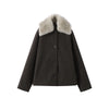Autumn Winter Fur Lapel Woolen Jacket For Women Brown Elegant Long Sleeve Single Breasted Coats Lady Chic Street Outerwear