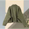Autumn Women's Green Suede Short Jacket Loose Lapel Zipper Long Sleeve Bomber Coat Female Lady High Street Outwears