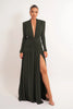 Women Glitter Maxi Evening Dress Deep V Neck Long Sleeve Ruched High Slit Formal Party Dress For Wedding Guest Prom