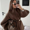 Chic Women's Solid Woolen Coat Elegant Full Sleeves Waist Tie Loose Outfit Autumn Commuting Daily Lady Street Jacket