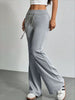Womens Solid Color High Waist Wide Leg Pants Made of Polyester with Drawstring Closure for Casual Vacation Holiday and Fitness