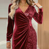 Elegant Sequins Design Long Sleeve Party Dress Women Sexy V Neck Bodycon Dresses For Women Evening Dress Christmas Clothes