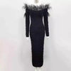 Elegant Embroidered Flares Dress for Women Off Shoulder Feather Slim Party Cocktail Wedding Guest Plus Size Long Dresses