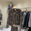 Vintage Jackets Women Clothing O-neck Long Sleeve Pocket Tweed Temperament Tops Korean Cropped Coat Y2k Clothes