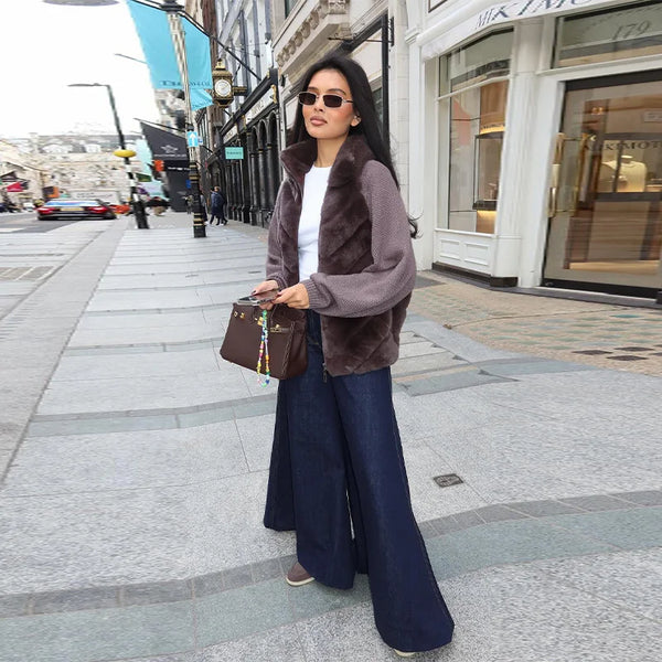 Elegant Fur Knitted Coat Fall Feminine Jackets Vintage Modest Casual-chic Stylish Versatile Party Women Streetwear