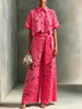 Elegant Women's Sets Sexy Lace Hollow Shirt Short Top + Wide-leg Pants Two Piece Set Women Suits Solid Color Sets Female