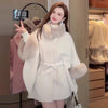 8 Colors Women Mantle Winter Faux Fur O Neck Poncho Cardigan Overcoat Outer Loose Capes Cloak Big Pendulum Oversize Belt Coat