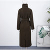 Retro Solid Stand Collar Long Tweed Coat Women Large Lapel Single Breasted Coats With Belt Lady Chic Street Outwear