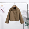 Black Stand Collar Woolen Coats Women's High Street Buttons Full Sleeve Short Overcoats Autumn Female Solid Outwear