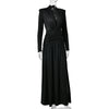 Women Glitter Maxi Evening Dress Deep V Neck Long Sleeve Ruched High Slit Formal Party Dress For Wedding Guest Prom