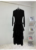 Royal Blue Pleated French Women's Dress Chic Ruffled Irregular Tie Design Long Sleeve Clothing 2DB3939