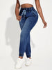 Women's jeans, elastic waistband drawstring sport-style stretch denim pants