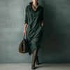 Vintage Solid Suede Female Clothing Autumn Turn-down Collar Button Pullover Dress Winter Long Sleeve Woman Party Dresses