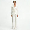 Women's Waist-Cinched Blazer 2-Piece Set (Brown/White/Black/Navy/Burgundy) Elegant Formal Office Wide-Leg Pants Outfit