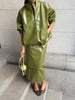 Chic Stand Collar Leather Long Skirt Sets Women Long Sleeve Jackets Spliced Solid Skirts Autumn Lady Y2k Outfits Dress