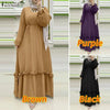 Modest Hijabs Abaya Long Dresses Women Muslim Ramadan O-Neck Pleated Lantern Sleeve Solid Color Ruffles A-Line Robes 3XL