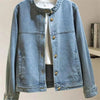 Retro Lady Stand-up Collar Jeans Top Outwear Femme Leisure Short Denim Coat Spring Autumn Women Long Sleeves Cowboy Jacket