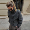 Solid Faux Suede Jackets Women's Stand Collar Full Sleeves Zip Cropped Coat Autumn Winter Lady Casual Outerwear