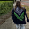 Women Blazer Jacket Bandana Print Fringe Shawl Back Patchwork Tassel Detail Lapel Long Sleeve Single‑Breasted Casual Suit Coat