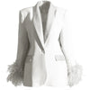 Women's Sparkle Diamond Blazers Coat Female Streetwear Long Sleeve Casual Spliced Feather Chic Suit Coats