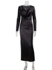 Swinging Collar Solid Evening Party Outifts Women Dresses Long Sleeve Hip Wrap Sexy Club Sheath Bodycon Female