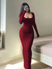 Women's Solid Long Sleeve Bodycon Dress, Chic Basic Minimalist Causual Scoop Neck Long Dress, Womenswear