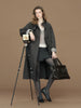 Womens British Trench Coat Contrast Cuff Stand Collar Heritage Workwear Style Pink Black Khaki Short Long Trench Coat